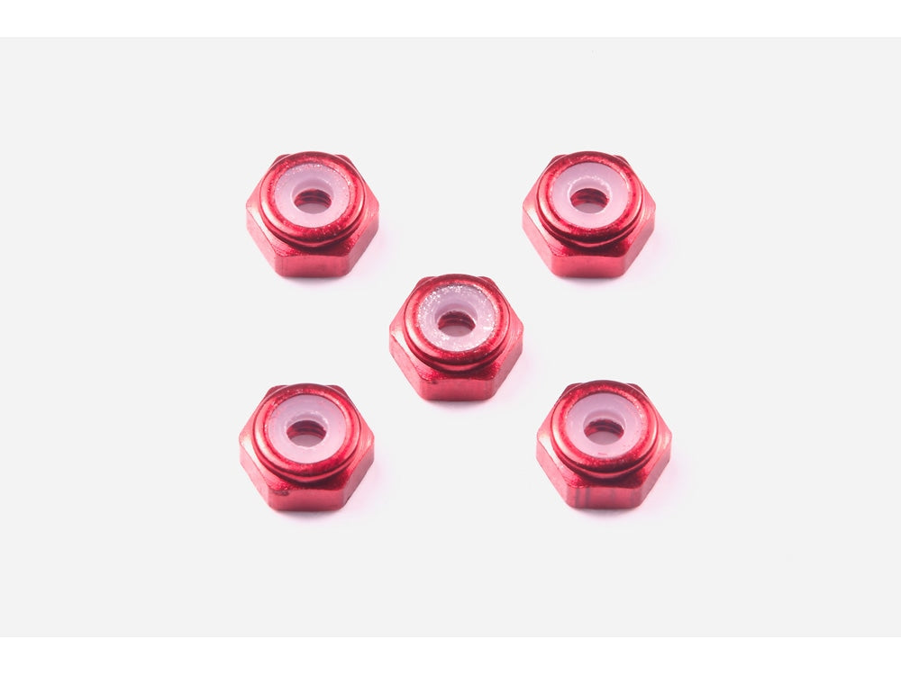 Tamiya 15493 – 2mm Aluminum Lock Nut (Red, 5pcs)